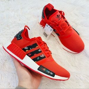 Adidas NMD R1 Red Black Mini Trefoils Print
